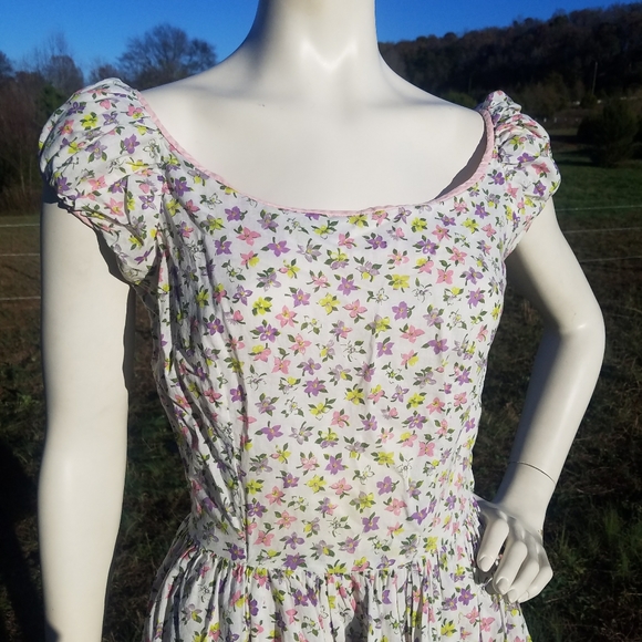 VTG Handmade Floral Poof Sleeve Dress XS S 4 - Picture 2 of 11